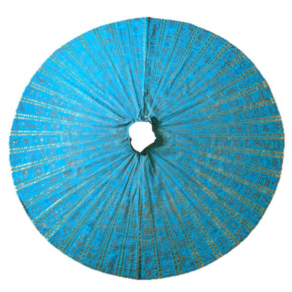 1950s MAYA de MEXICO Mayan Hieroglyph Hand Painted Aqua/Gold Circle Skirt sz. XS - Picture 3 of 14